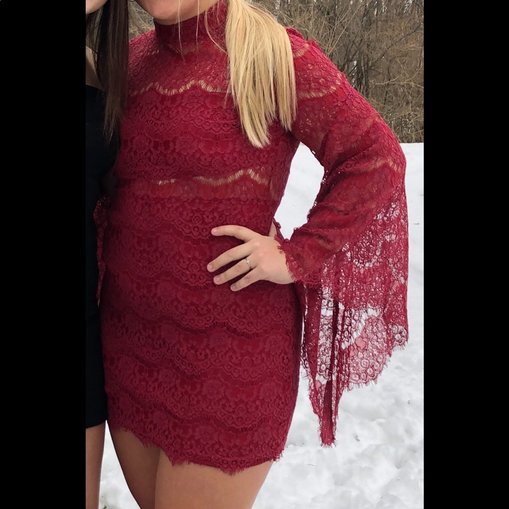 Lulus Red Bell Sleeve Dress